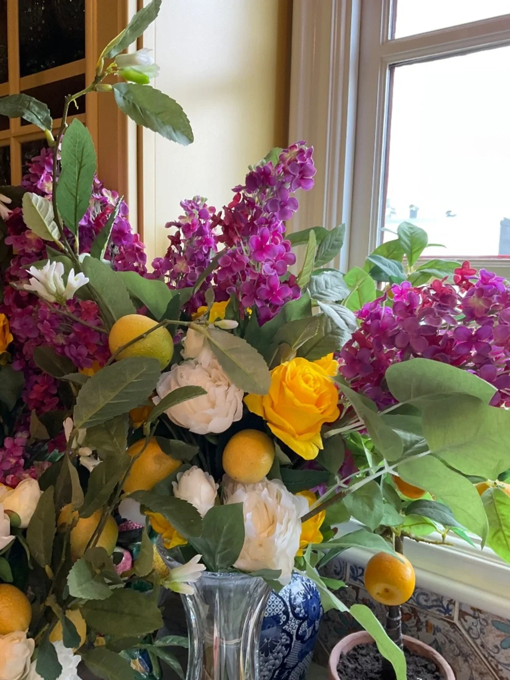 3 faux floral bequests, varying sizes, vases NOT included